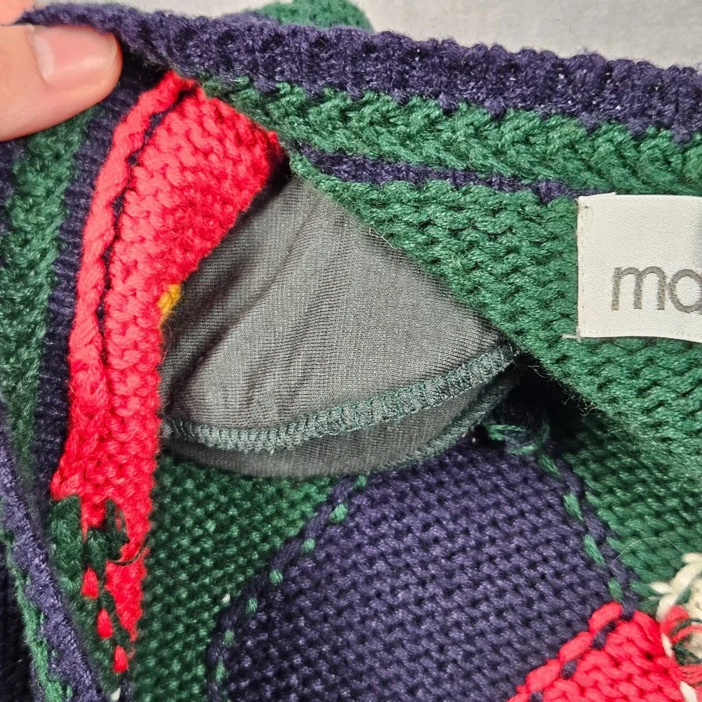 Vintage Cardigan Sweater Women's Medium Green Argyle Chunky Knit Grandma‎ 90s